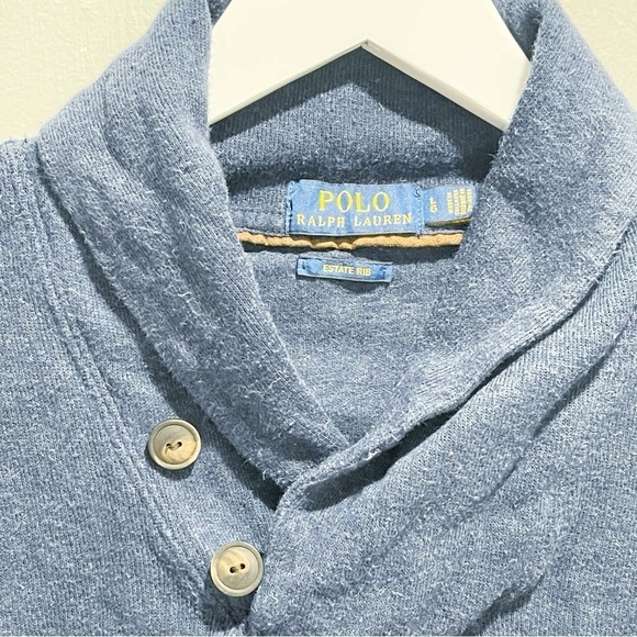 POLO RALPH LAUREN Men’s Navy Blue Estate Rib Cotton Button Up Pullover Size L - Picture 2 of 6